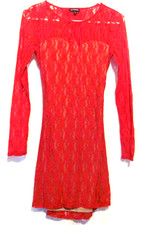 EXPRESS Women's Size S/P Red Floral Lace Long Sleeve Dress, Lined