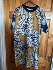 Adidas x Farm Rio Red Pineapple Gold Palm Leaf Monstera T-Shirt Dress Size Small