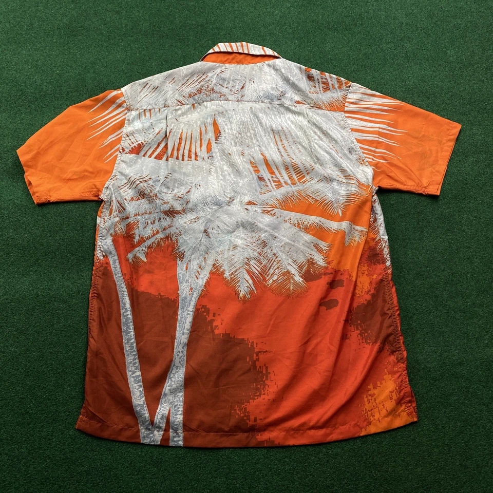 Camisa masculina Mossimo vintage M vermelha laranja Y2K surf skate havaiana botão para cima - Imagem 3 de 4