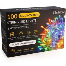 CHRISTOW Battery Fairy Lights, 100 LEDs, 10m, 100 LED, Multi Coloured