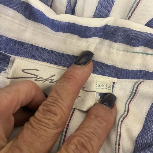 Vintage Schrader Damen Größe 12 Blau Weiß Button Down Maxikleid Kurzarm - Bild 13 von 13