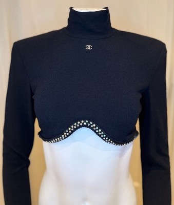 CHANEL Cruise 2024 Runway Mock Neck Crystal CC Crop Top   FR 40 / Medium