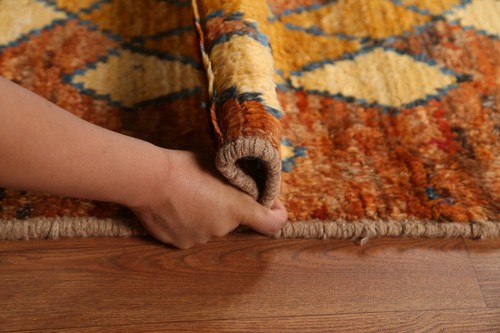 Alfombra geométrica de lana oxidada bereber marroquí oriental hecha a mano tamaño habitación 6x9 - Imagen 17 de 18