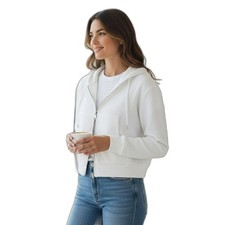White Cropped Zip Jacket Size Small with hat and pocket 283
