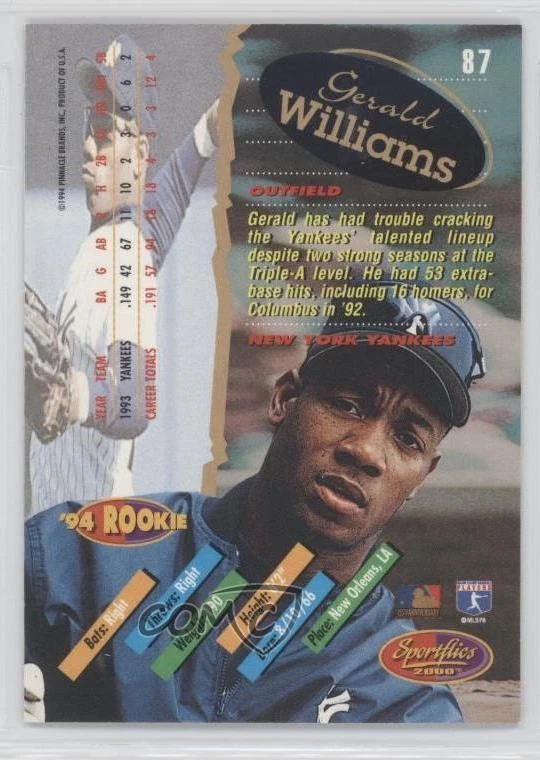 1994 Sportflics 2000 Rookie & Traded Gerald Williams #87 - Image 2 of 2
