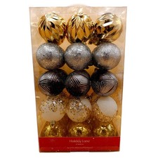 Holiday Lane Set of 30 Shatter Proof Ornaments Macys Gold Silver Black White