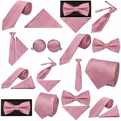Klassische dünne Herren-Fliege altrosa Satin für Jungen Hochzeit formell Seite Bräutigam