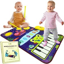 2-in-1 Baby Musical Mat  Floor Piano Mat  Drum Set for Toddlers 1-3  Baby ...