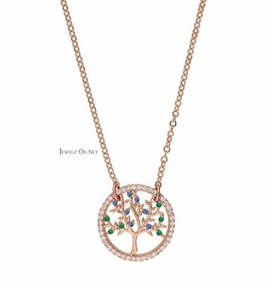 Diamant Smaragd Saphir Lebensbaum Gold Halskette - Geschenk für Sie Schmuck