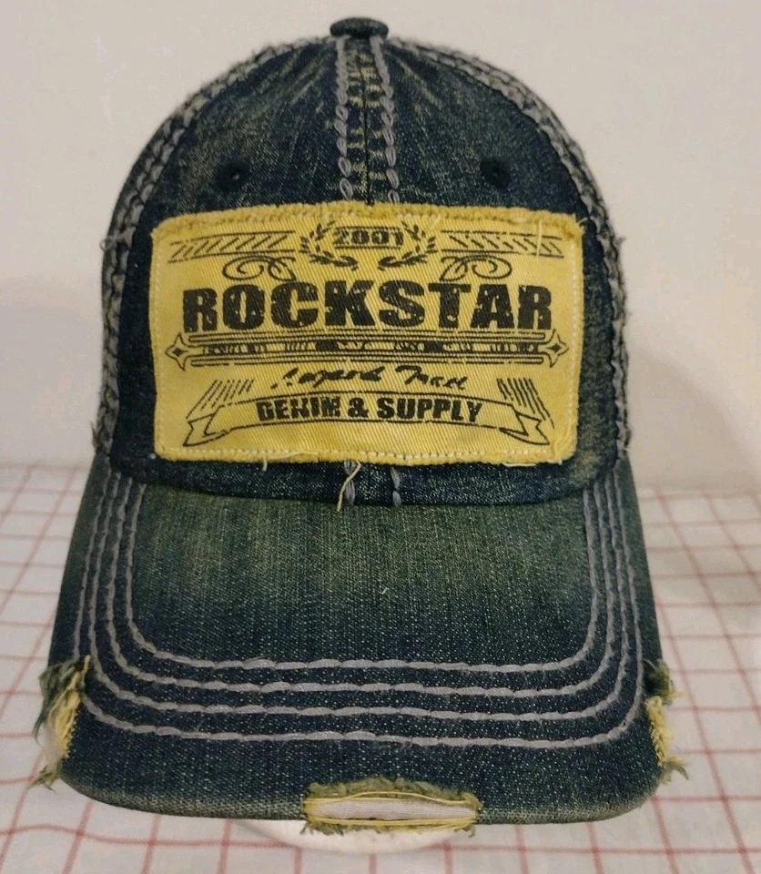 Rockstar 01 Denim & Supply Cap Hat Blue Mens Adjustable Embroidered Distressed - Image 2 of 4