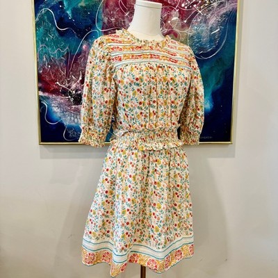 Cleobella Dallas Mini Dress Multi Floral Organic Cotton Open Back Small NWT