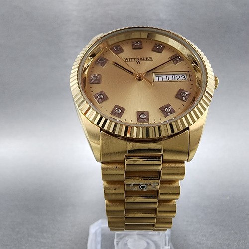 Wittnauer President Watch Men 35mm Gold Dial Gold Tone Daydate BL9635-9555 PARTS - Picture 7 of 13