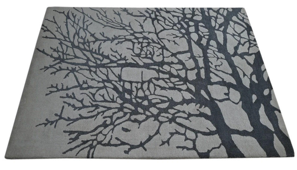 Tappeto In Lana A Mano 150x240 Argento Motivo Albero Moderno Soggiorno SH202 - Immagine 4 di 4