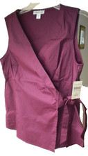Coldwater Creek Faux Wrap Top Sz 14 Sleeveless Solid Wine Cotton Blend Casual