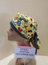 Bugs Yellow Women's Ponytail Surgical Scrub Hat/Cap Handmade