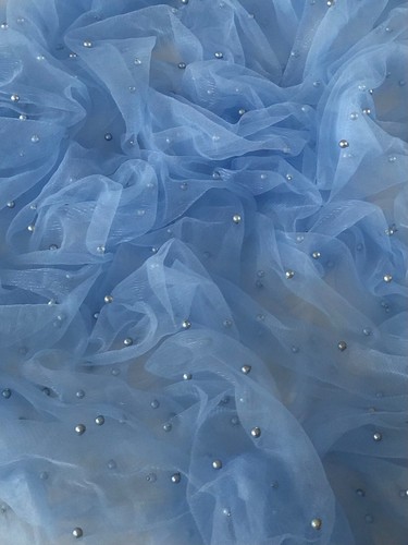 ELEGANT SOFT PEARL BEADED BRIDAL LACE FABRIC TULLE NET 60” WIDE DRESS SCARVES - Picture 103 of 104