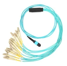 Multimode OM3 MPO Male-12 x LC-UPC Simplex Breakout Cable, 5M