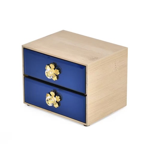 Neu in Box blau Bambus und Glas Schmuckkästchen - Bild 1 von 7