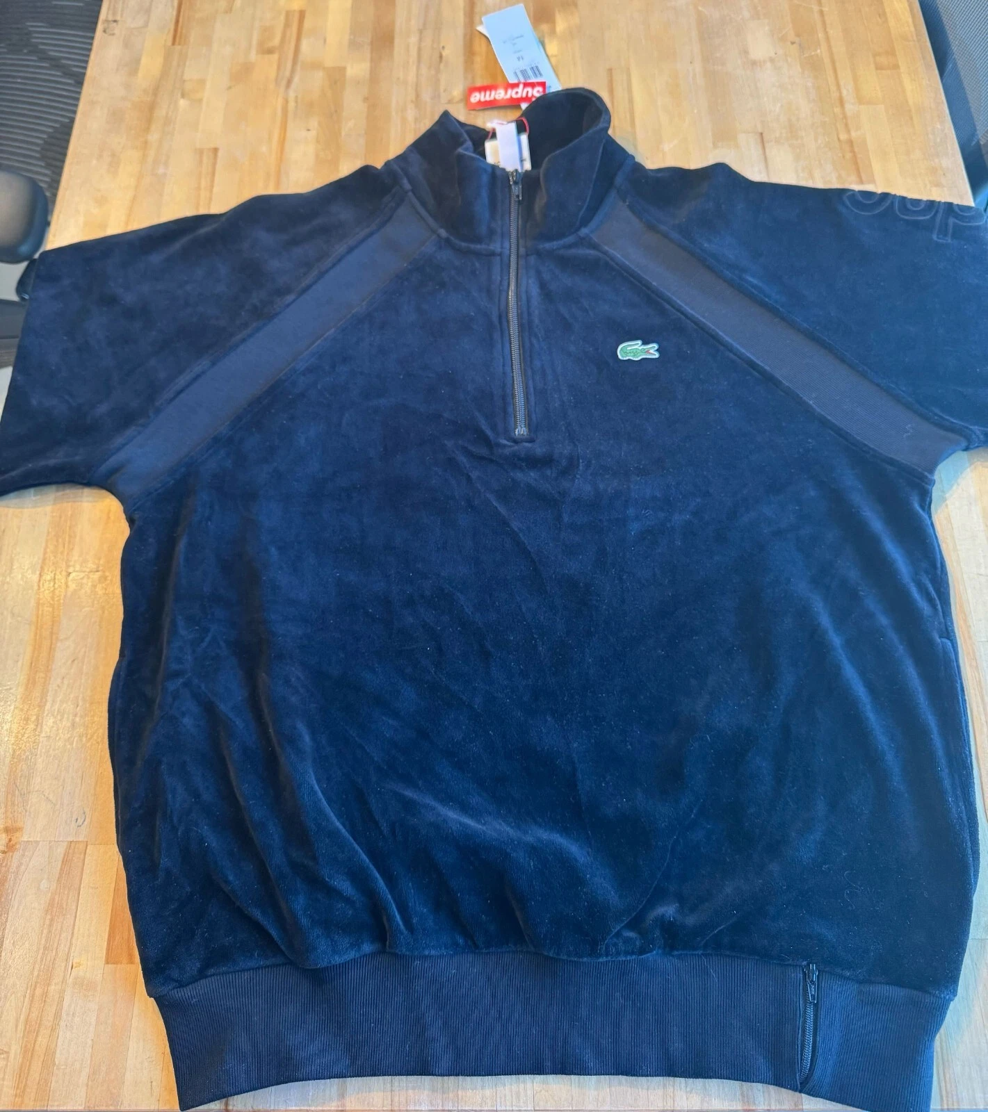 Supreme x Lacoste Haut de survêtement velours demi zippé « Noir » Taille M NEUF