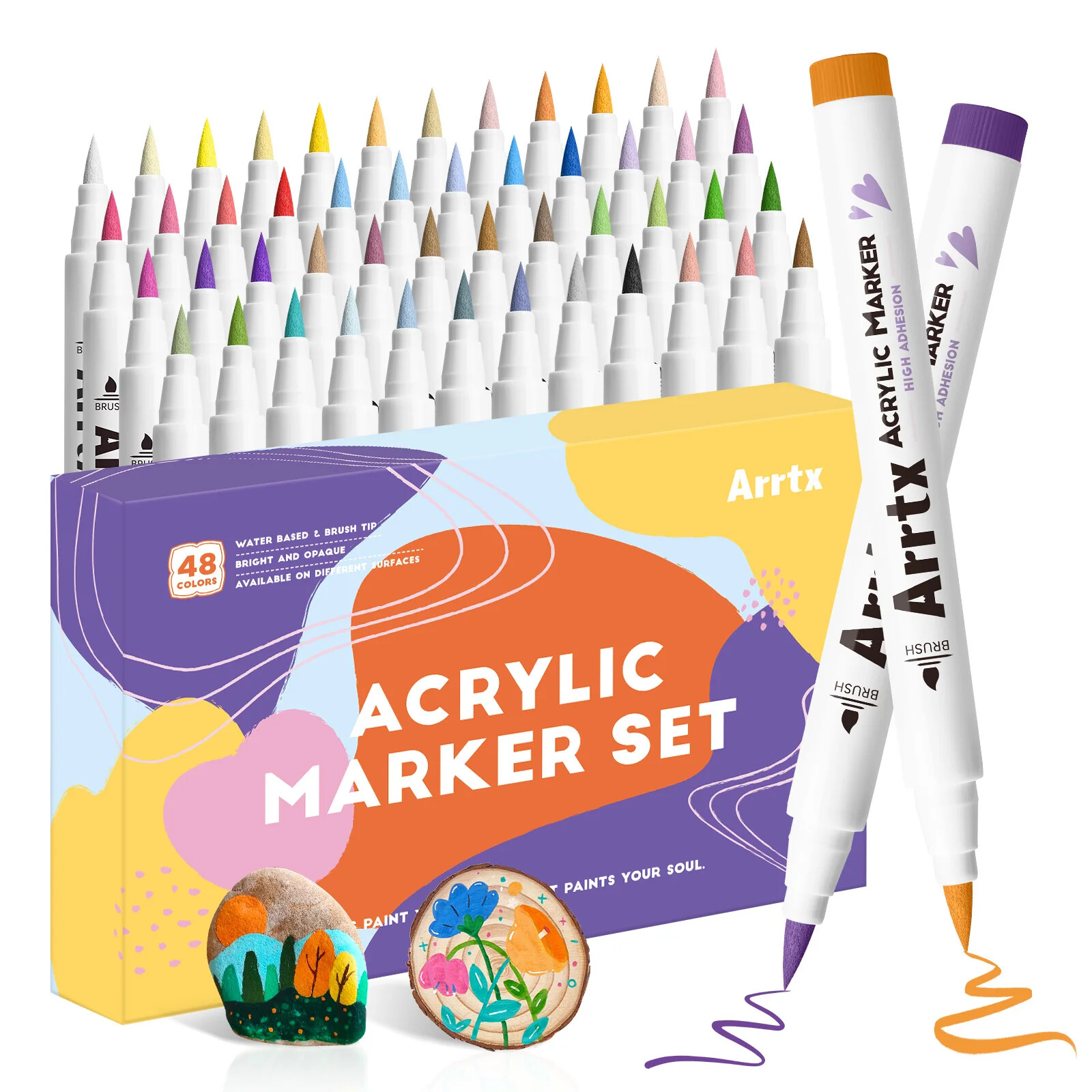 Arrtx 48 Colors Acrylic Marker for Rock Painting, Art Suppli