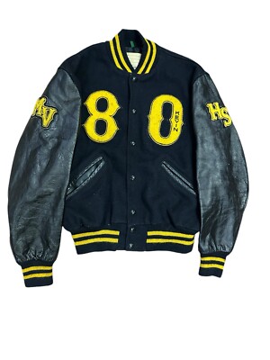 Vintage 1980 DeLong Mt. Vernon High School Wool & Leather Varsity Jacket Size 40