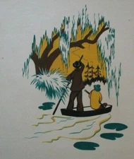 ARTHUR SHERMAN PAINTING  ANTIQUE 1940'S WPA ILLUSTRATION SWAMP LANDSCAPE RARE