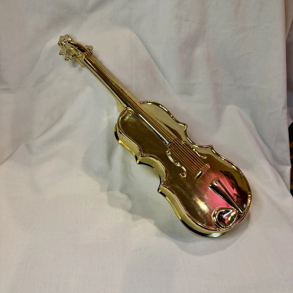 Juguete de violín de plástico tono dorado RARO 15 x 5 x 1 pulgadas clavija de afinación dañada Foto 3 de 4