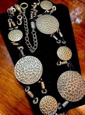 Vintage Concho Necklace/Chain Belt 46 Long Stamped Metal Brass Necklace Adjust