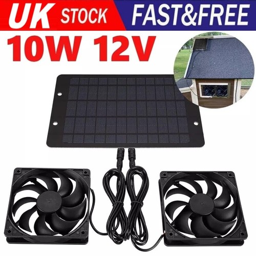 Solar Powered Fan 12V 10W Waterproof Dual Exhaust Fan For Camping Greenhouse - Picture 4 of 14