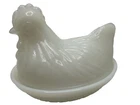 Vintage  Sm Chicken HEN on NEST Milk Glass Covered CANDY/TRINKET DISH Container