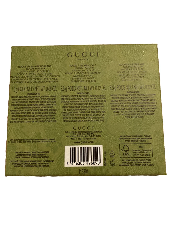 GUCCI Lipstick Trio Set: Rouge de Beauté, Lévres Voile & Mat Matte GOLDIE RED 25 - Image 3 of 3