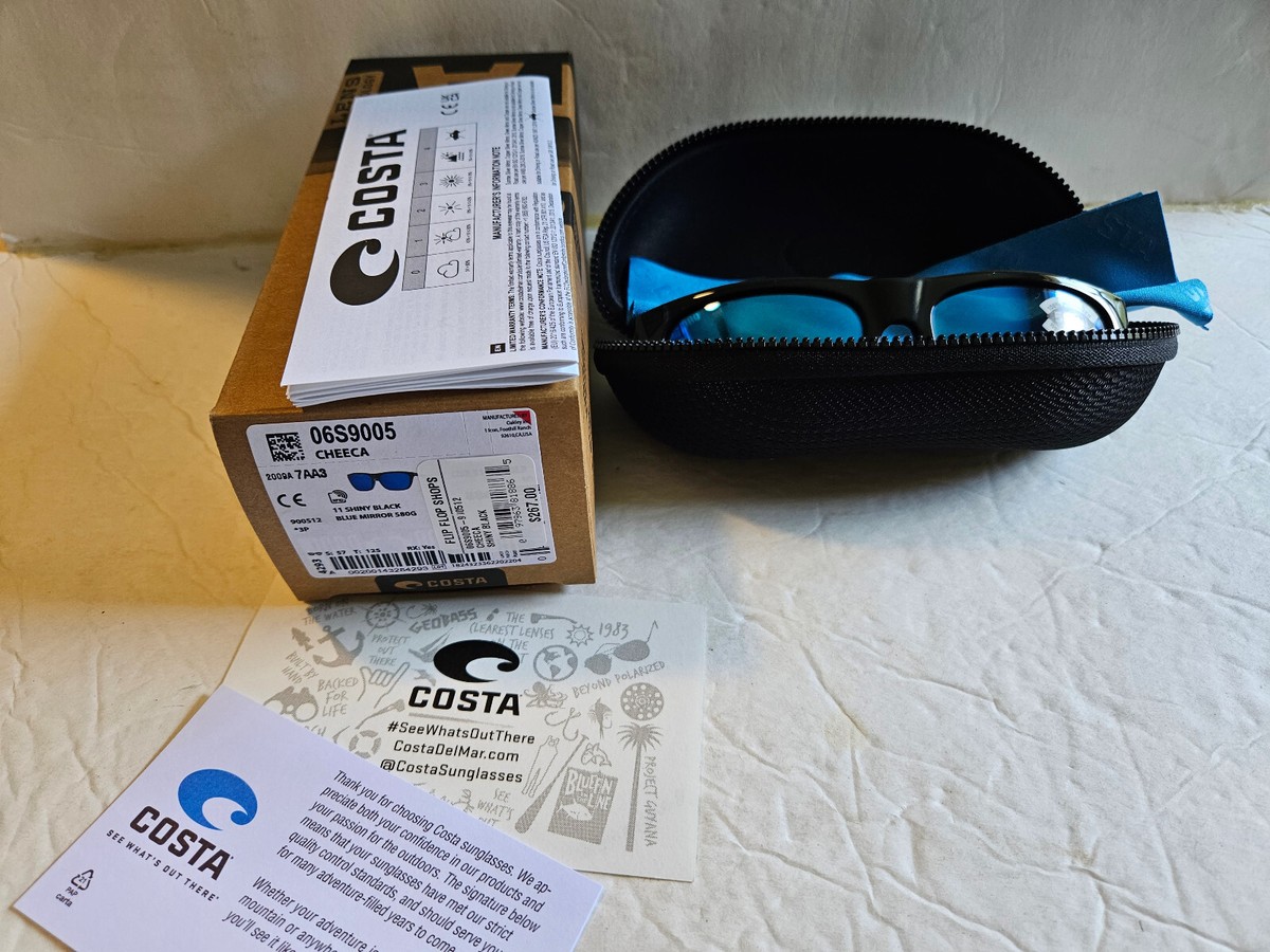 Costa Del Mar Cheeca 60S9005 Shiney Black Blue Mirror 580G Sunglasses NEW
