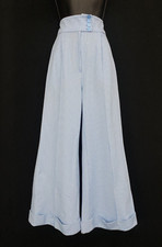 Vintage 1970s blue white wide leg pants, palazzo bellbottoms high waist S 26 30