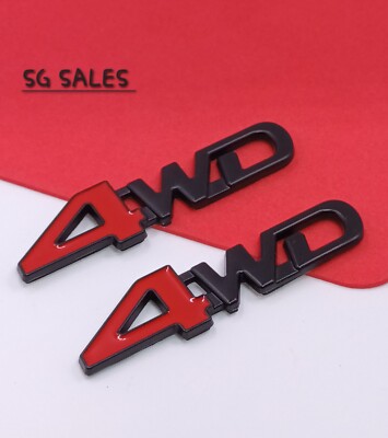 4WD Metall Abzeichen Rot & Schwarz Aufkleber für Autos 4x4 SUV 4 Radantrieb 2 Stück 