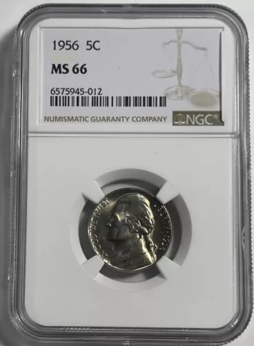 1956 Jefferson  5C NGC MS66 (#18032) nice flashy coin. Fresh holder.
