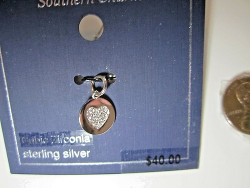 Southern Charm Sterling Silver Disc Heart Pave Charm Sterling New - Bild 2 von 4