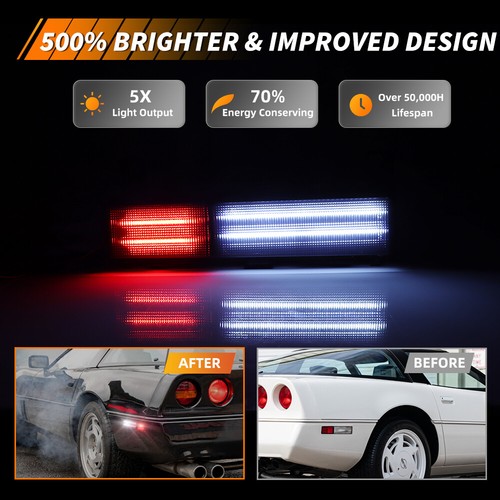 Smoke Lens White/Red LED Rear Side Marker Lights For Chevy 1988-1996 C4 Corvette - Picture 2 of 7