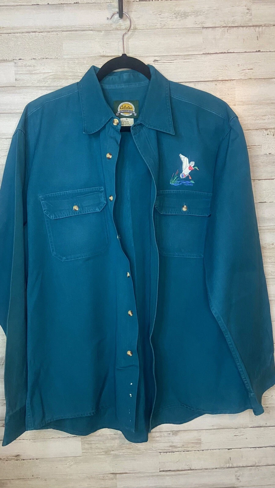 CABELAS OUTDOOR GEAR TEAL BLUE DUCK LONG SLEEVE BUTTON DOWN SHIRT MENS SIZE XL
