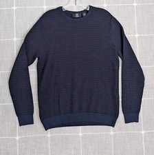 Calvin Klein Sweater Mens Medium Blue Italian Merino Wool Blend V Neck Pullover