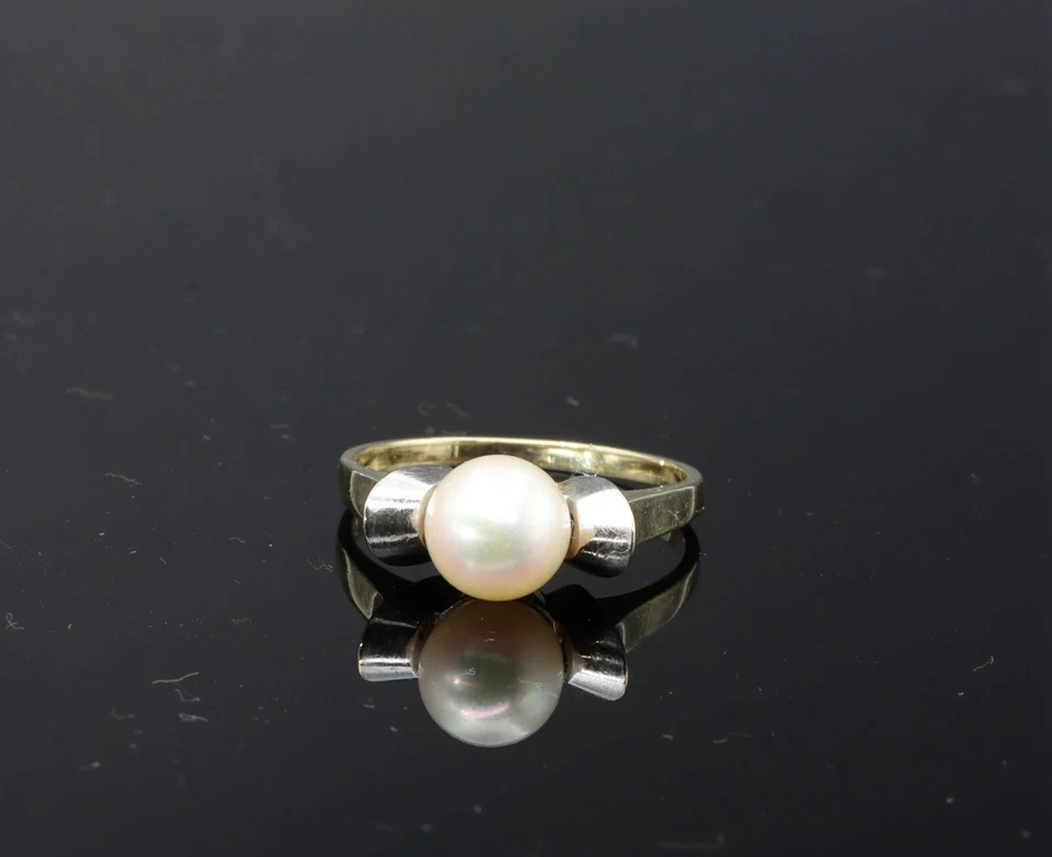 585/ 14kt bicolor Ring, mit Perle, Ringgröße 55, guter Zustand - Bild 4 von 4