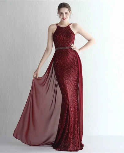 Elegant Gold Sequins Dress Evening Party Women Long Formal Evening Prom Dresses - Picture 22 of 30