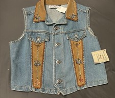 Patty Lewis~large~southwest Painted Turquoise Studs Denim Leather Vest