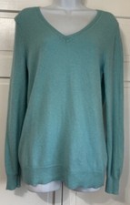 Tahari Women's 2-Ply 100 Cashmere Aqua V Neck Sweater Pullover Medium