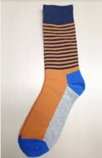 Fashion Crew Socks Orange/Blue Block Stripe Size 5-11 One Pair