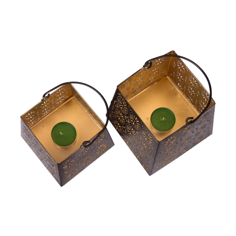 Juego de linternas decorativas de metal con corte de flores - Juegos de 2 candelabros Foto 3 de 4