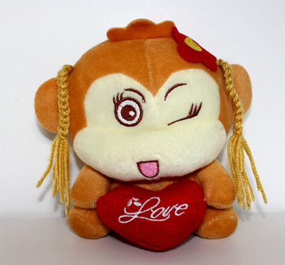Lucky Monkey Holding ''Love'' Heart and Making Faces, 6.5 Inches 