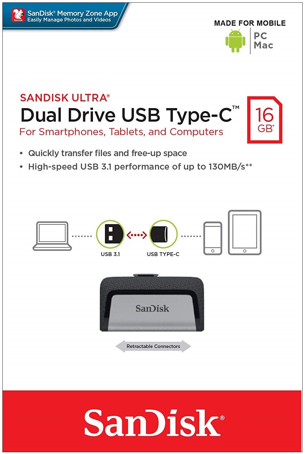 SanDisk Ultra Dual 16GB OTG USB 3.1 TYPE-C 130MB/s Flash Drive SDDDC2-016G  | eBay