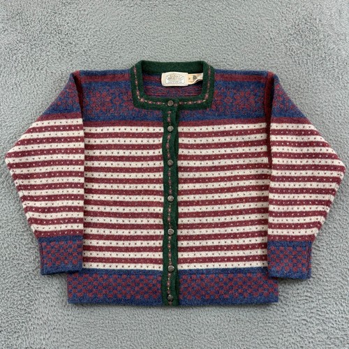 Vintage Susan Bristol Pullover Damen Medium rot gestreift Shetland Wolle 80er Knopf