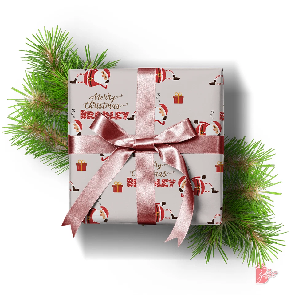 Feliz Navidad Nombre Personalizado Regalo Envoltura Chill Papá Noel Vacaciones Regalo Papel Rollo Foto 2 de 4