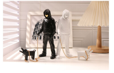 Banksy Dog バンクシー グレーフィギュア 高さ21.5cm 色 グレー Nordic Home Decor Banksy Dog Walker Sculptures Figurines